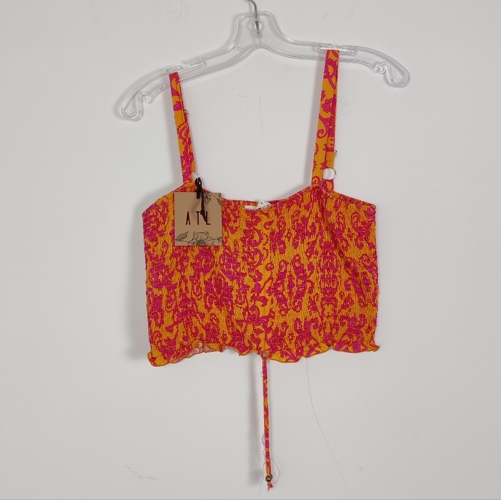 Abel The Label Women's Floral Print Smocked Crop Top Sz Large - NEW Cottagecore
